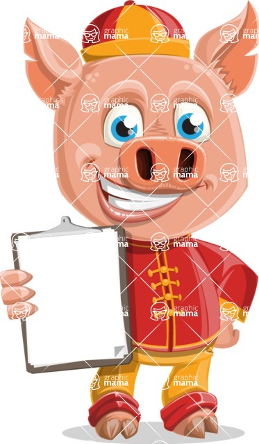 Year of the Pig Character - Vector Pig Cartoon - Year of the Pig Vector Character with Notepad 2